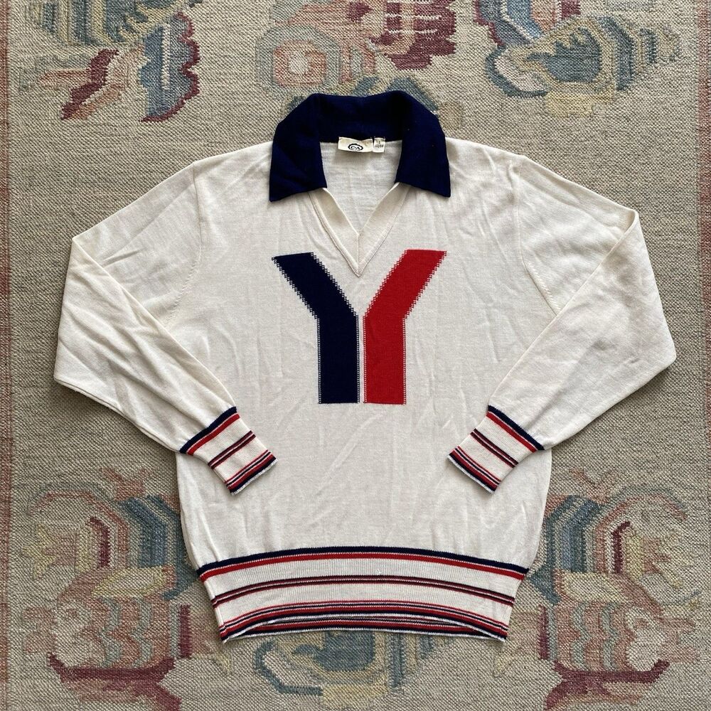 Vintage 70s Collared Sweater C&A Ringer Banded Wool Blend Large Grandpa